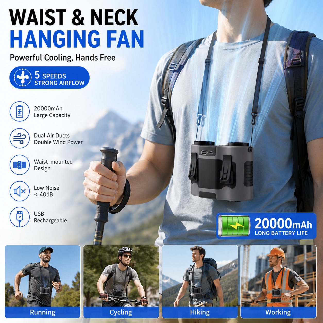 Portable Waist Clip Fan Mini U - Timer Dual Outlet のレビューと価格