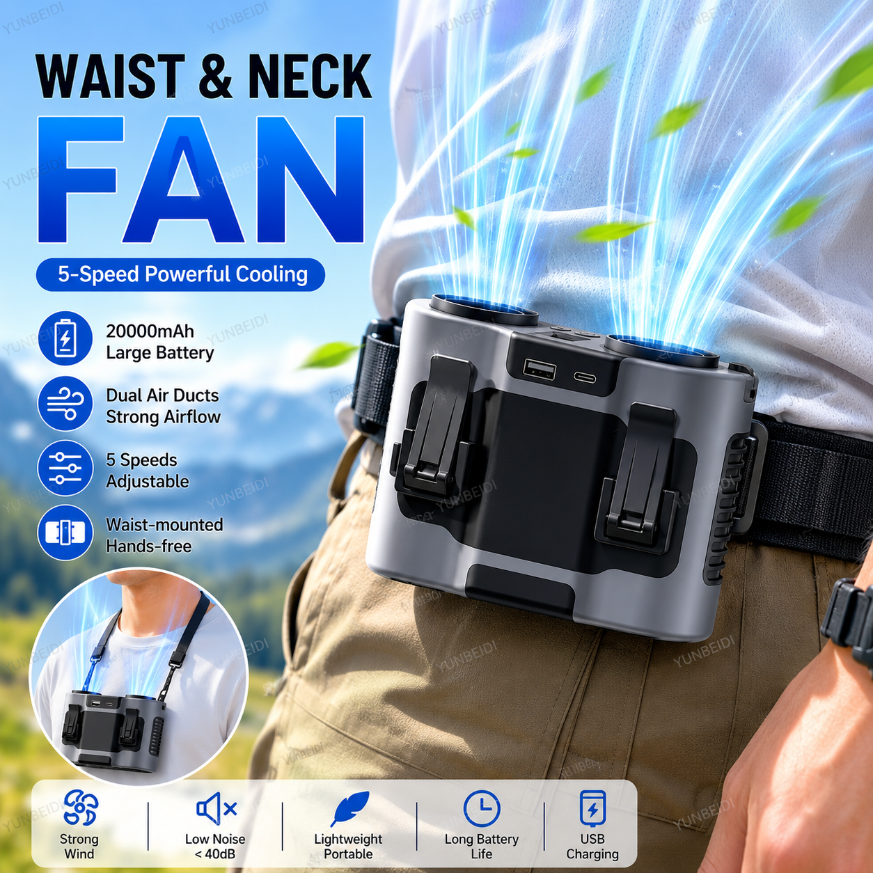 Portable Waist Clip Fan Mini U - Timer Dual Outlet のレビューと価格